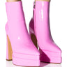 Front View Azalea Wang Rosette Patent Chunky Bootie In Pink