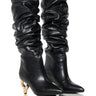 Front View Azalea Wang Rosier Black Novelty Heel Ruched Boot