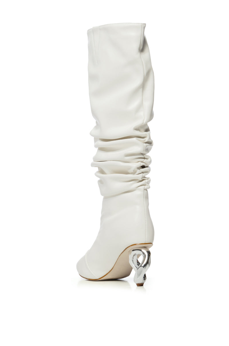 Detail View Azalea Wang Rosier White Boot With Novelty Silver Heel