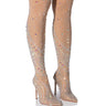 Front View Azalea Wang Roxy Rhinestone Thigh High Stiletto Boot In Nude