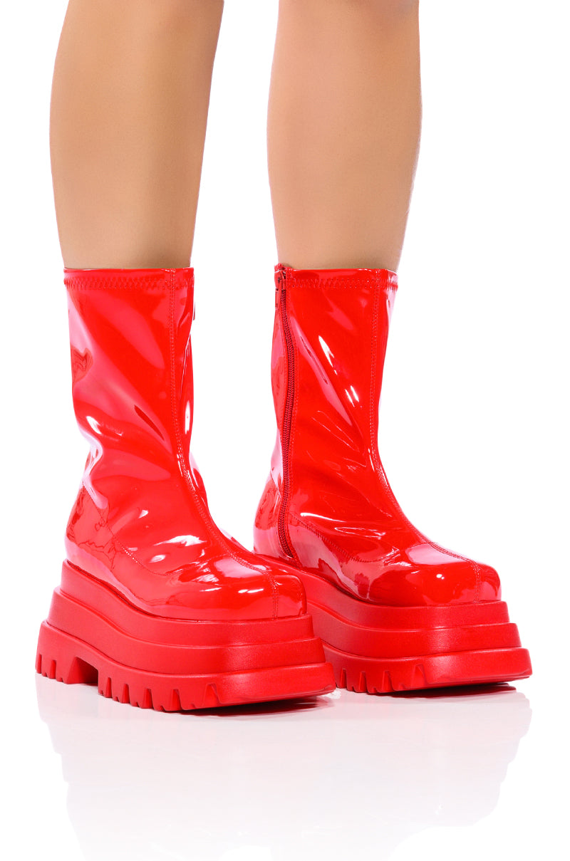 AZALEA WANG RUSH PATENT FLATFROM BOOT IN RED view 0
