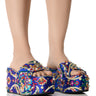 Front View Azalea Wang Russel Embellished Brocade Platform Sandal In Blue