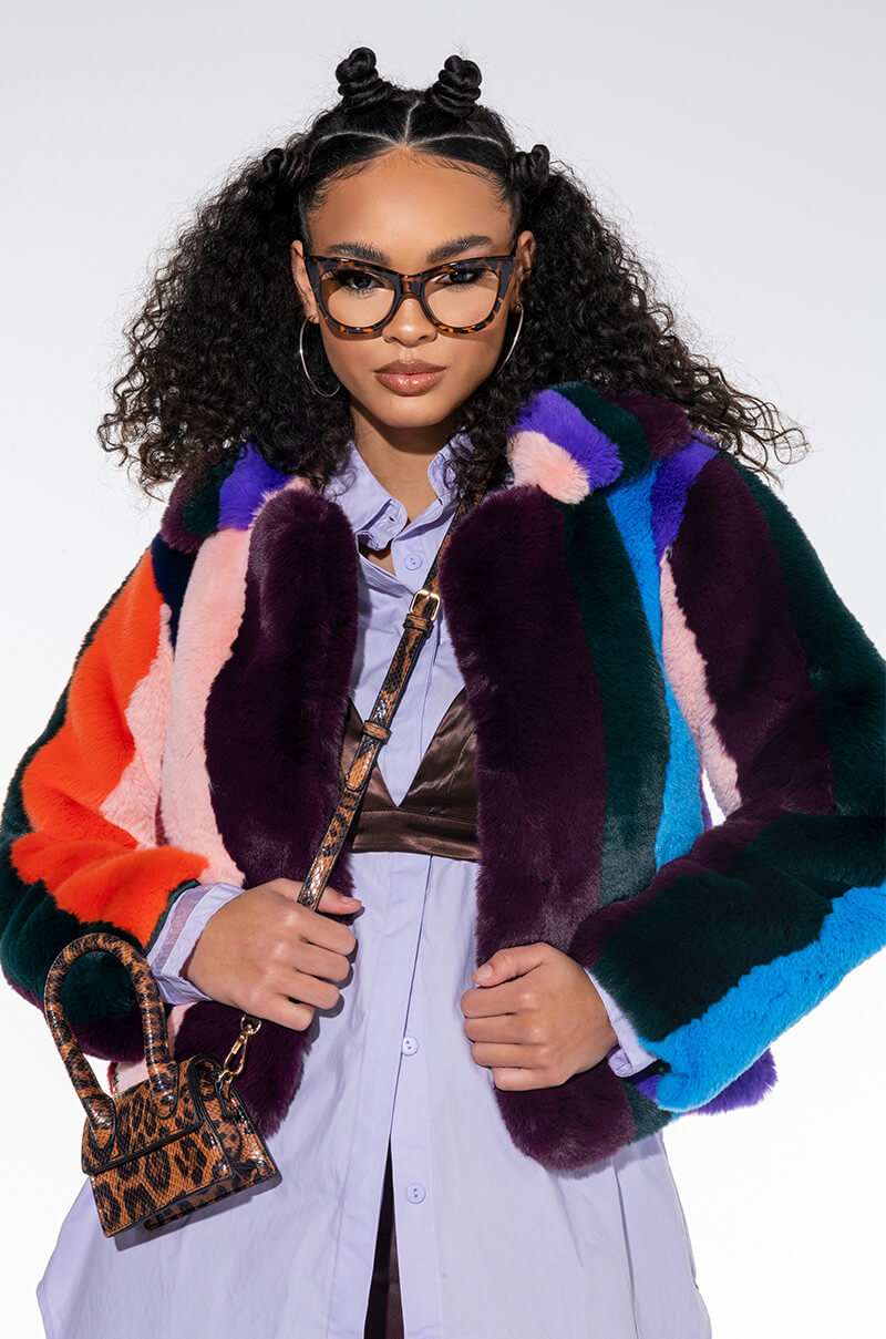 Front View Azalea Wang Samba Multi Color Fur Jacket