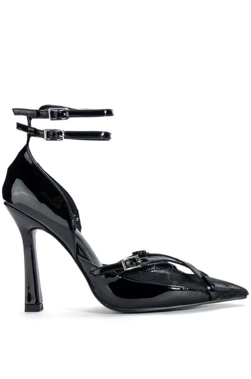 Side View Azalea Wang Sasha Buckle Strap Pump In Black