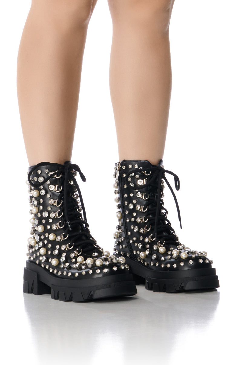 Front View Azalea Wang Scotchie Embellished Bootie In Black