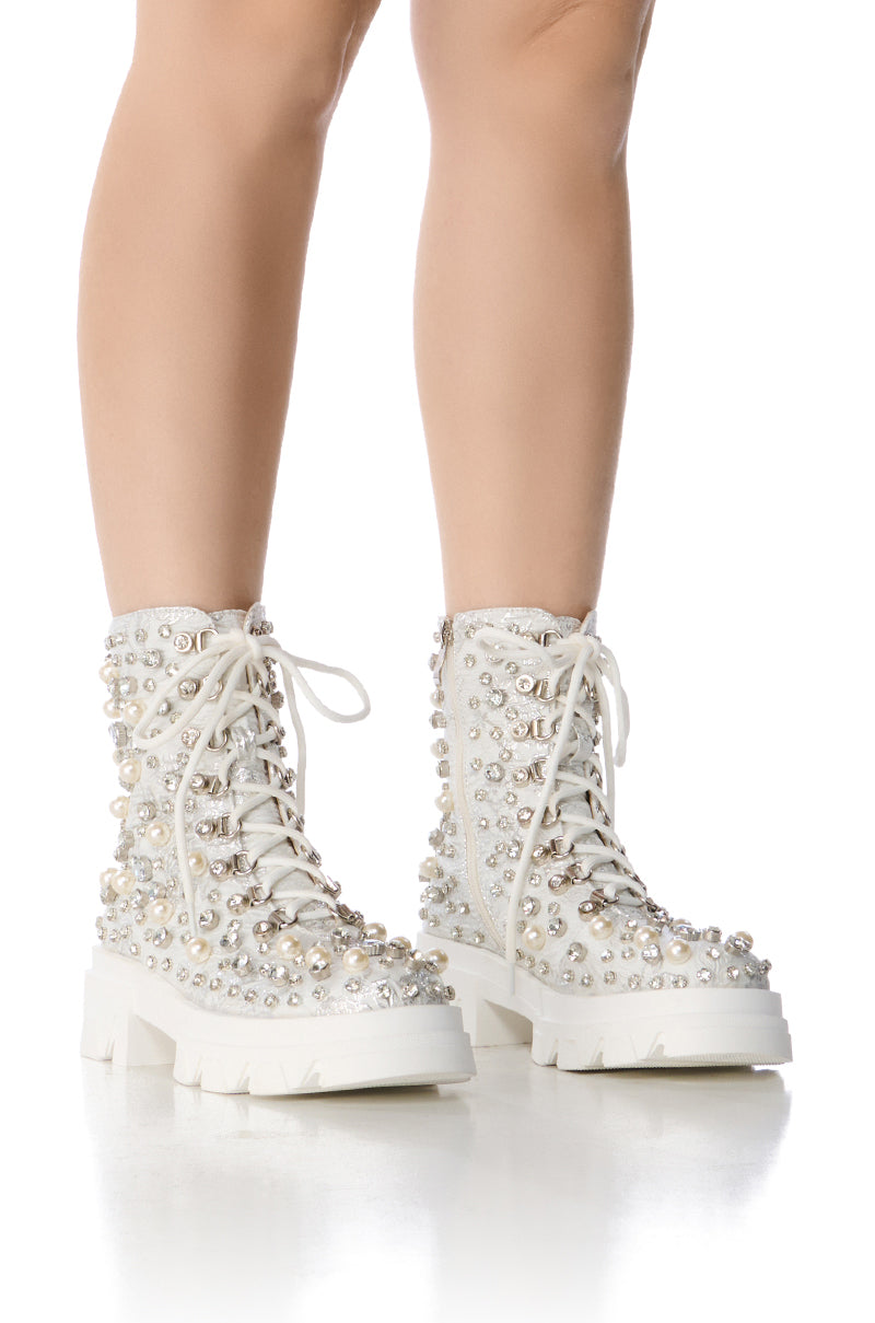 Front View Azalea Wang Scotchie Silver Embellished Bootie