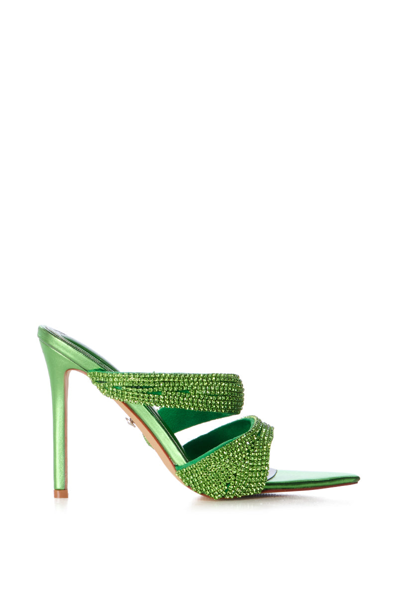 Side View Azalea Wang Segio Green Embellished Sandal