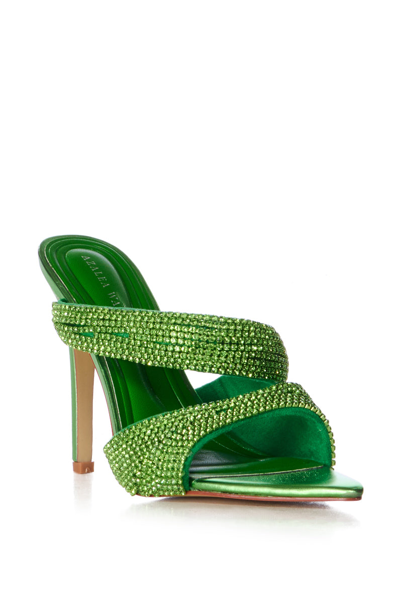 Back View Azalea Wang Segio Green Embellished Sandal