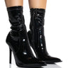 Front View Azalea Wang Serenity Patent Stretch Bootie In Blackpatent