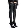 Front View Azalea Wang Sexy Belted Stretch Pu Stiletto Boot In Black