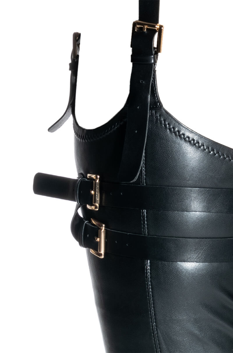 Full View Azalea Wang Sexy Belted Stretch Pu Stiletto Boot In Black 4