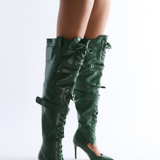 Front View Azalea Wang Shale Green Lace Up Boot