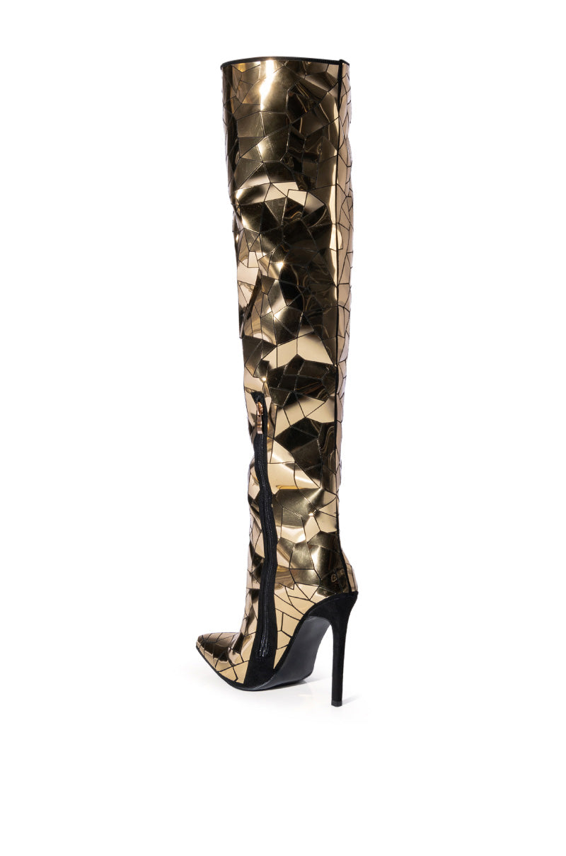 Detail View Azalea Wang Shattered Metallic Stiletto Boot In Gold