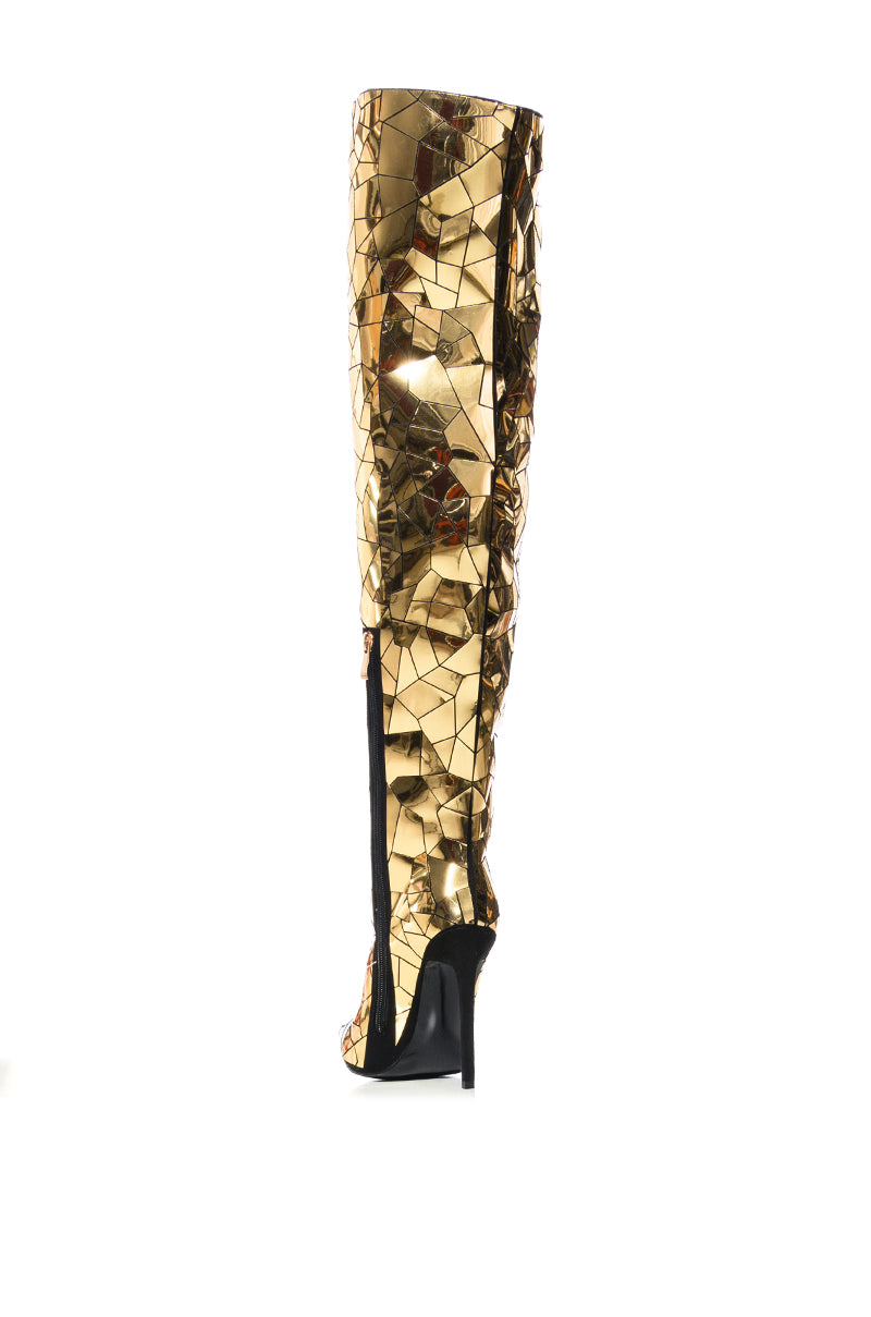 Detail View Azalea Wang Shattered Metallic Stiletto Boot In Gold
