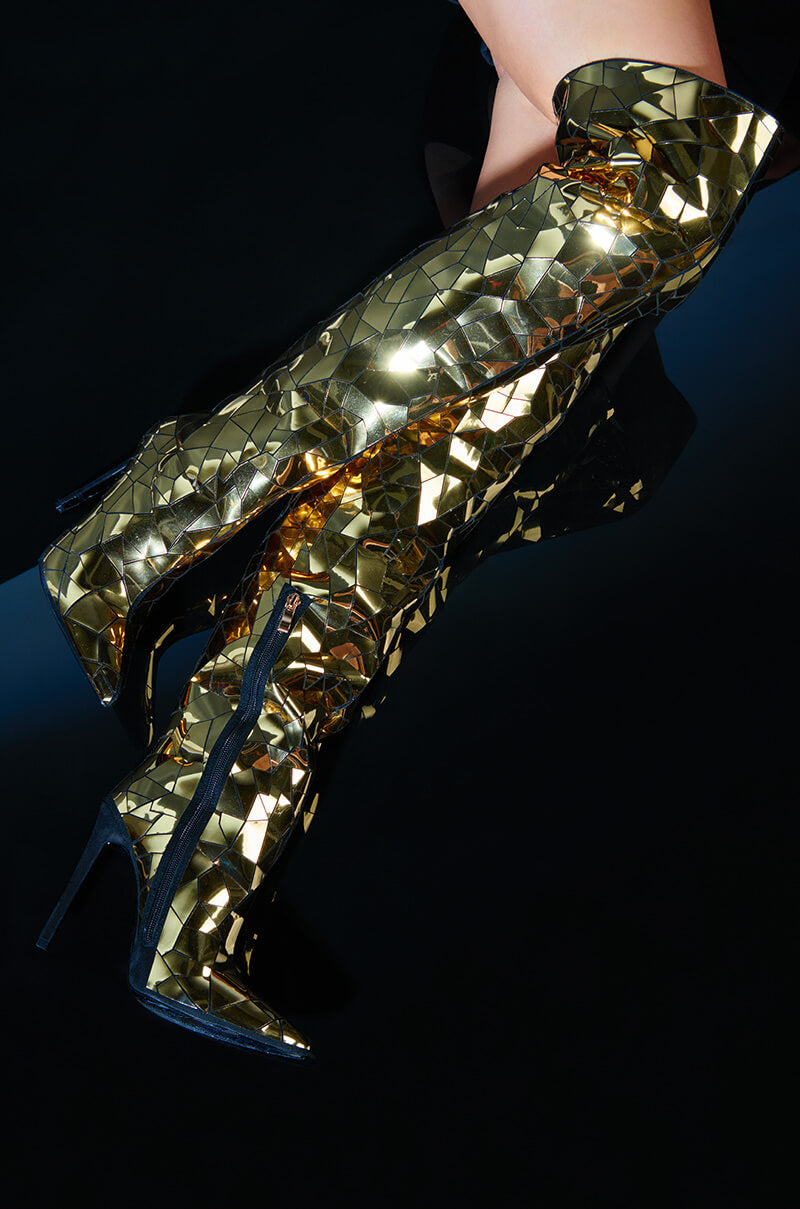 Extra View Azalea Wang Shattered Metallic Stiletto Boot In Gold