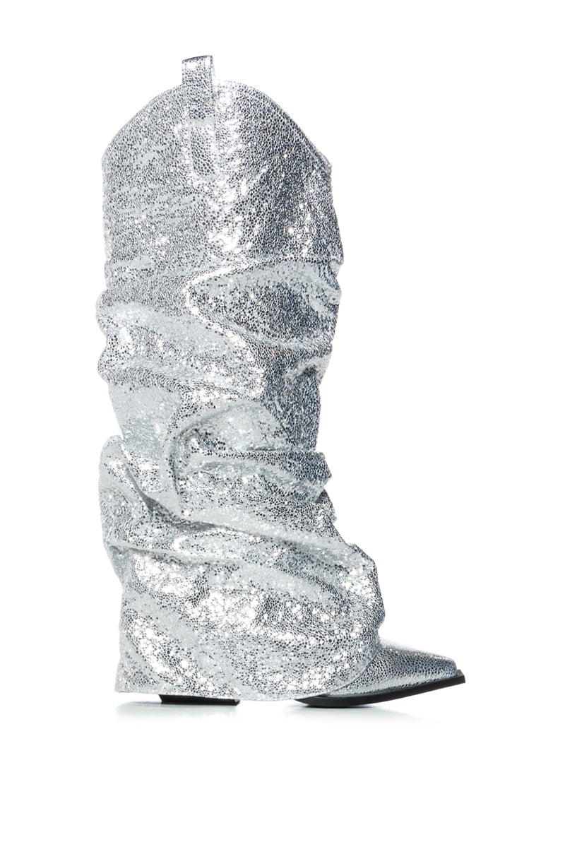 Side View Azalea Wang Shawnee Silver Cowboy Boot