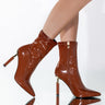 Front View Azalea Wang Shes On Fire Stiletto Bootie In Caramel