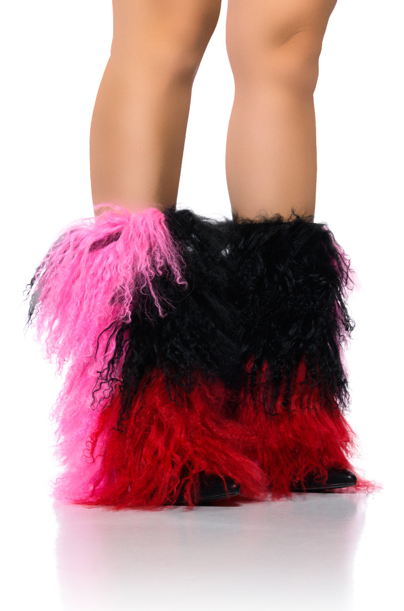 Front View Azalea Wang Shoop Mohair Fur Bootie In Multi