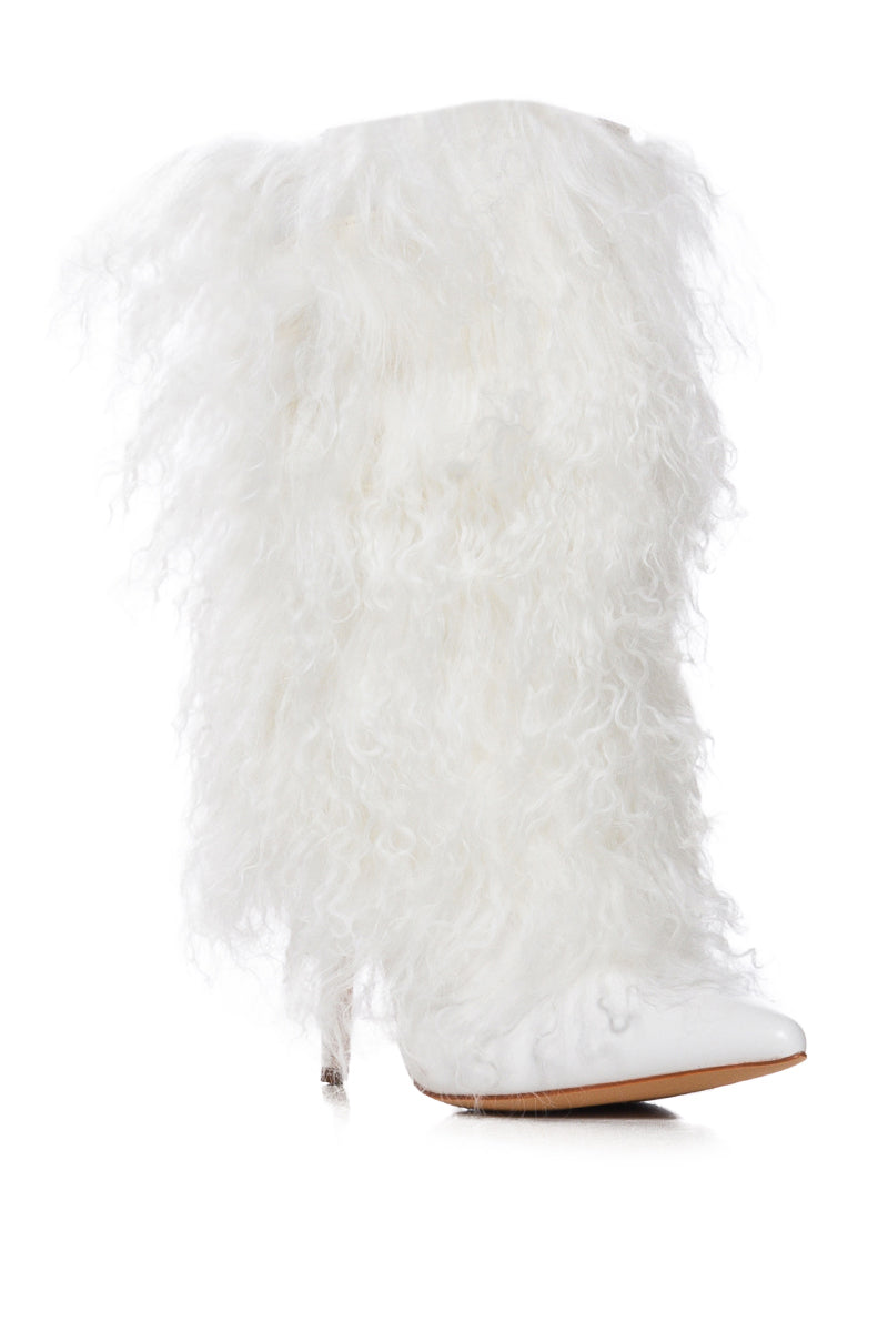 Back View Azalea Wang Shoop Mohair Fur Bootie In White