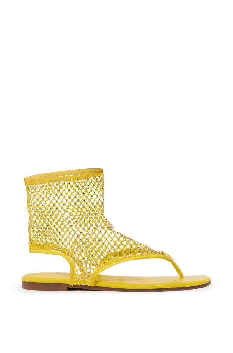 Side View Azalea Wang Shoshone Yellow Mesh Sandal