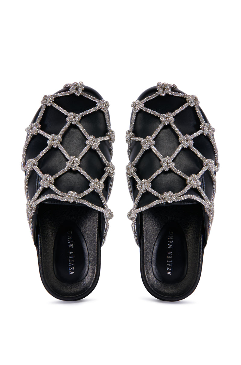 Back View Azalea Wang Shylah Black Diamond Rope Netted Flat