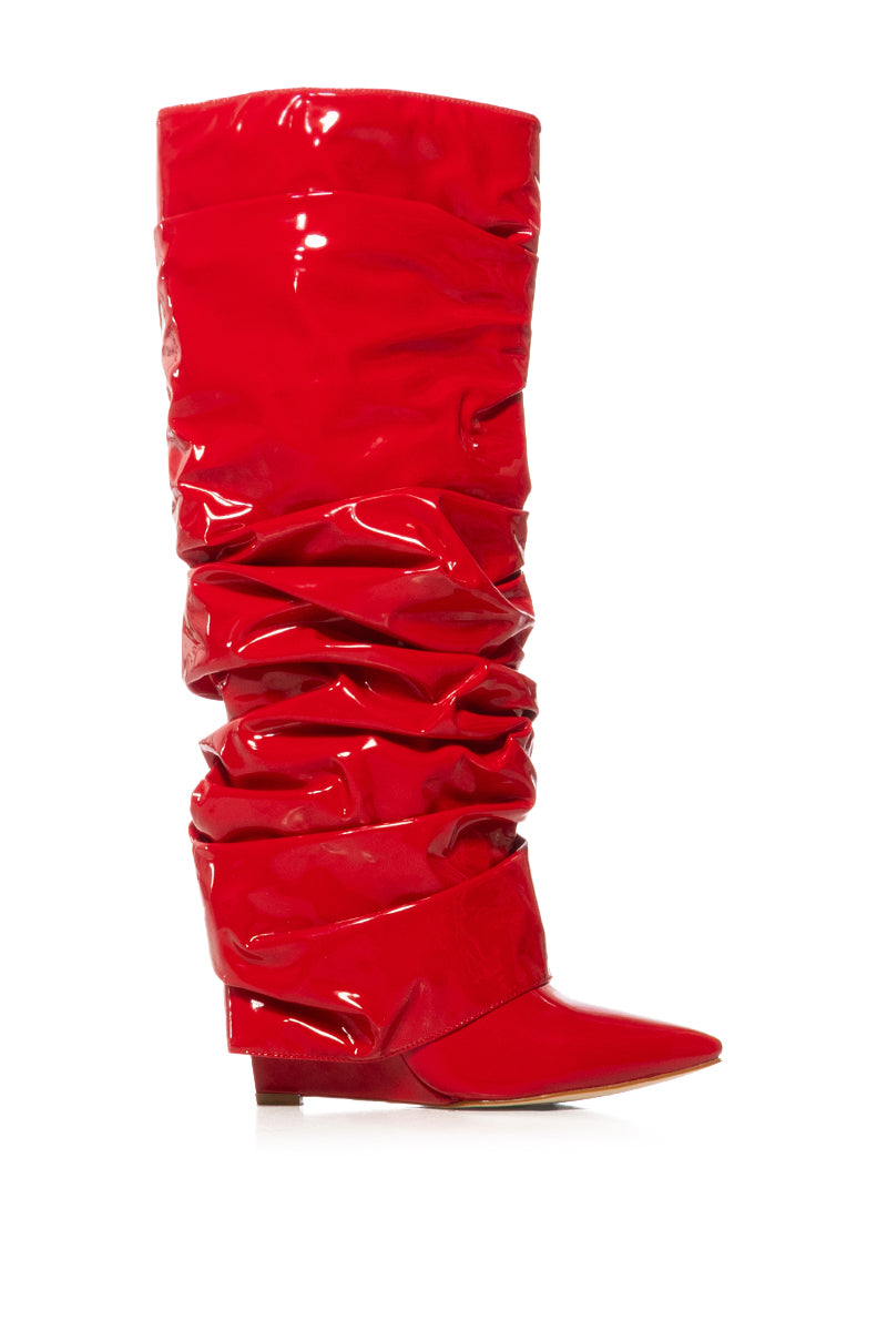 Side View Azalea Wang Sif Wedge Boot In Red