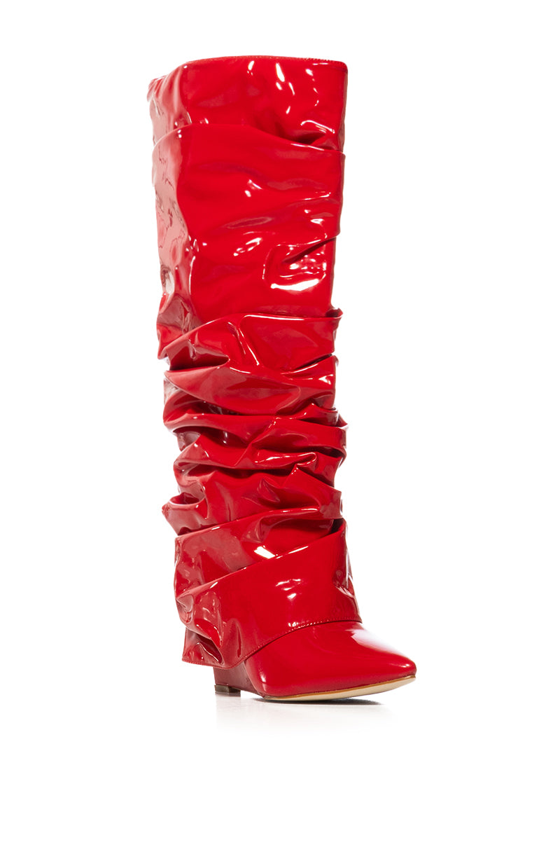 Back View Azalea Wang Sif Wedge Boot In Red