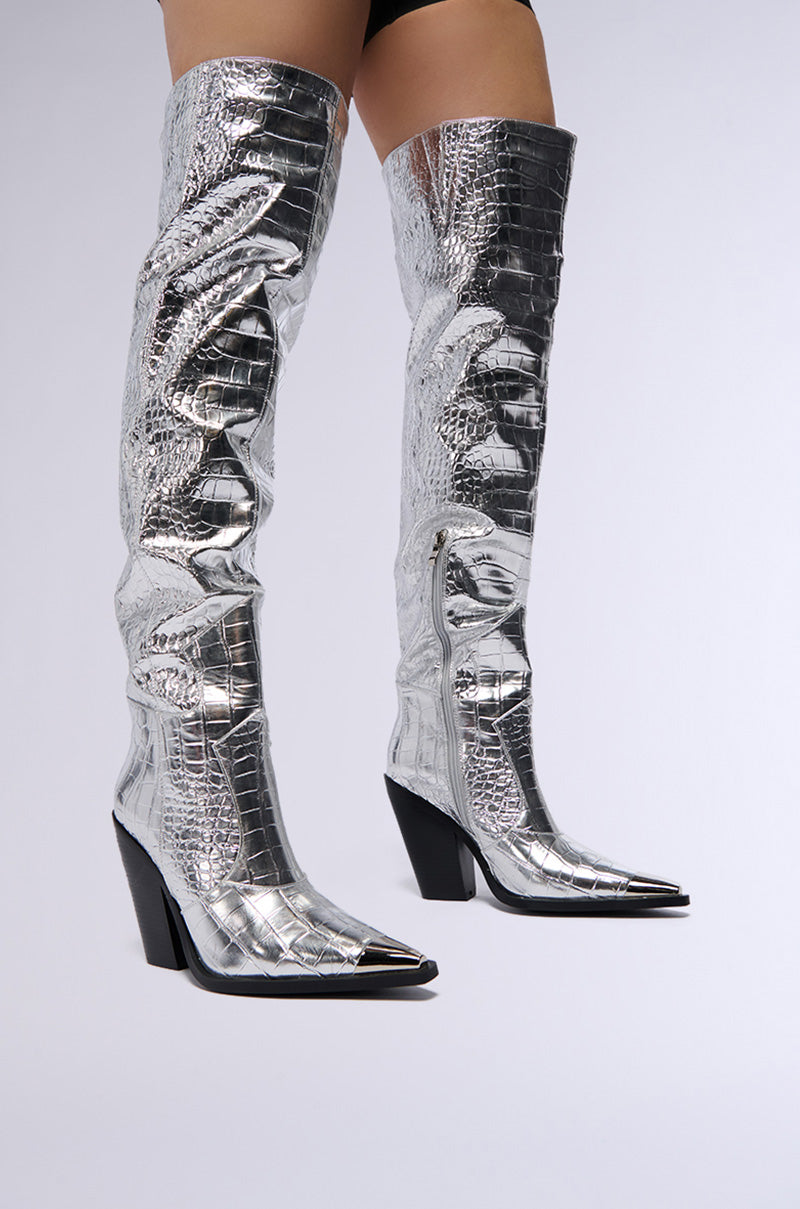 AZALEA WANG SILVER CROC GRISSEL WESTERN BOOT view 0