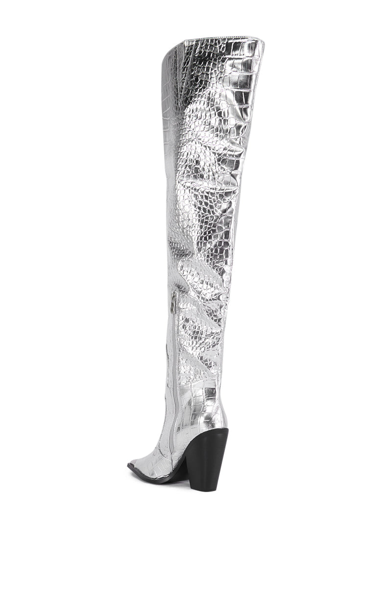 Detail View Azalea Wang Silver Croc Grissel Western Boot