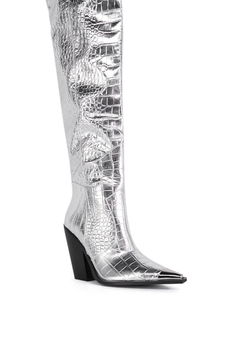 Full View Azalea Wang Silver Croc Grissel Western Boot