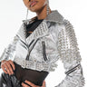 Front View Azalea Wang Silver Studded Crop Moto