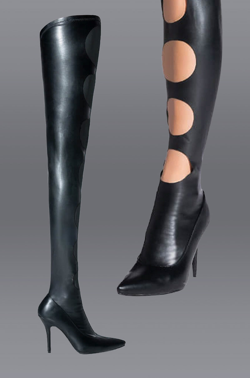 Front View Azalea Wang Silvia Stretch Thigh High Boot In Black