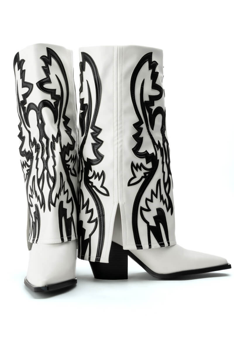Full View Azalea Wang Simply Below The Knee Western Bootie In White Black