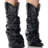 Front View Azalea Wang Sinead Black Ruched Cowboy Bootie