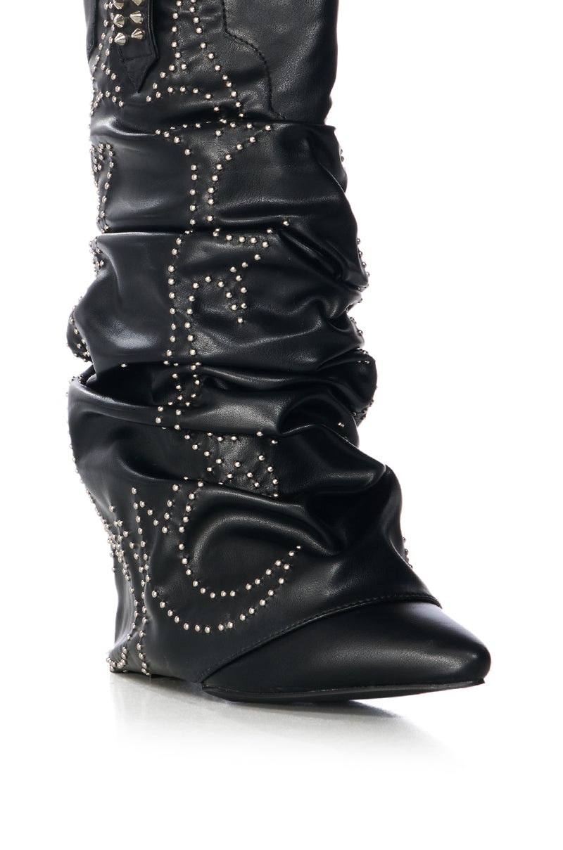 Full View Azalea Wang Sinead Black Ruched Cowboy Bootie 4