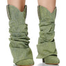 Front View Azalea Wang Sinead Green Ruched Cowboy Bootie