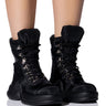 Front View Azalea Wang Skylar Edgy Lace Up Bootie In Black