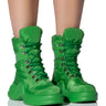 Front View Azalea Wang Skylar Edgy Lace Up Bootie In Green