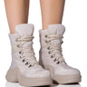 Front View Azalea Wang Skylar Edgy Lace Up Bootie In Sand