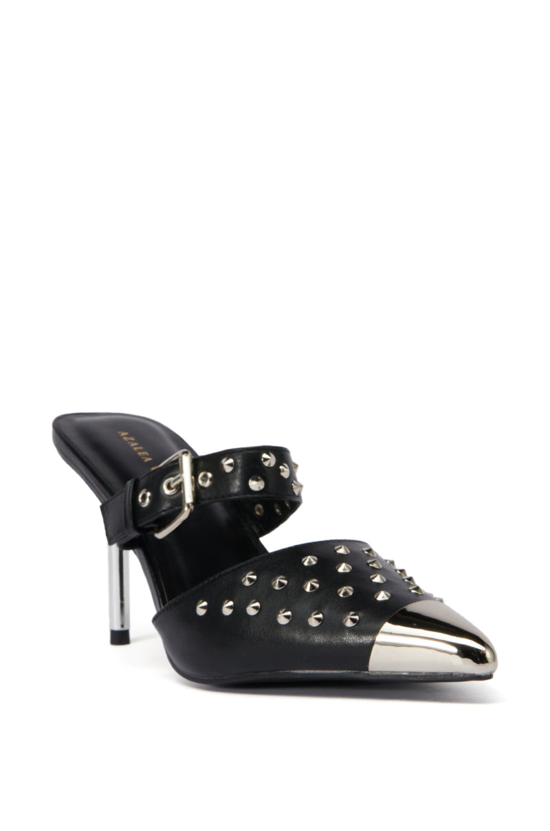 Back View Azalea Wang Smyth Black Studded Pump