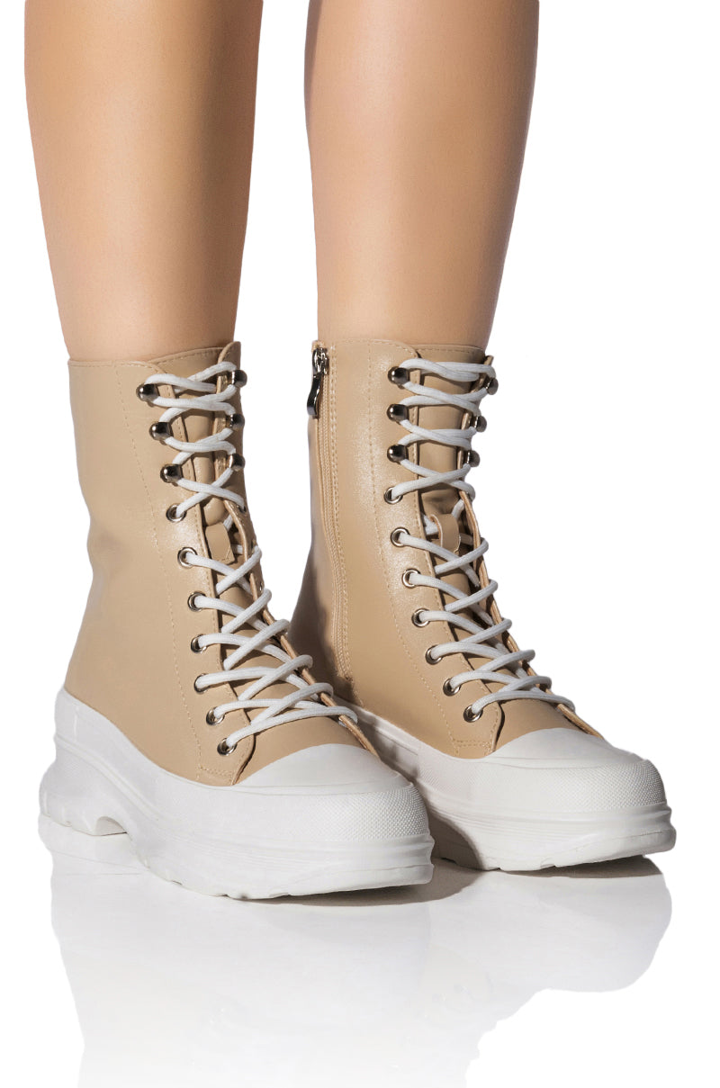 Front View Azalea Wang South Flatform Sneaker In Taupe