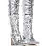 Front View Azalea Wang Speed Drive Silver Embellished Boot