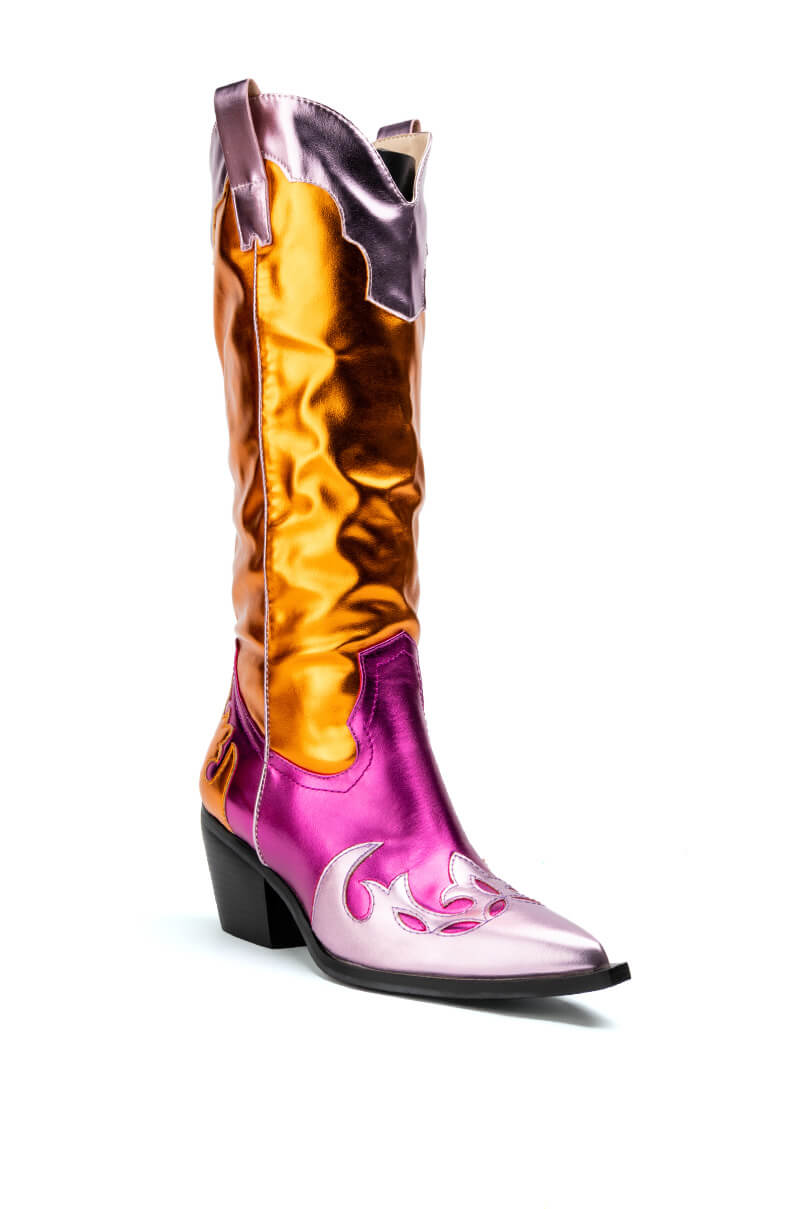 Back View Azalea Wang Spice It Up Chunky Western Boot In Multi