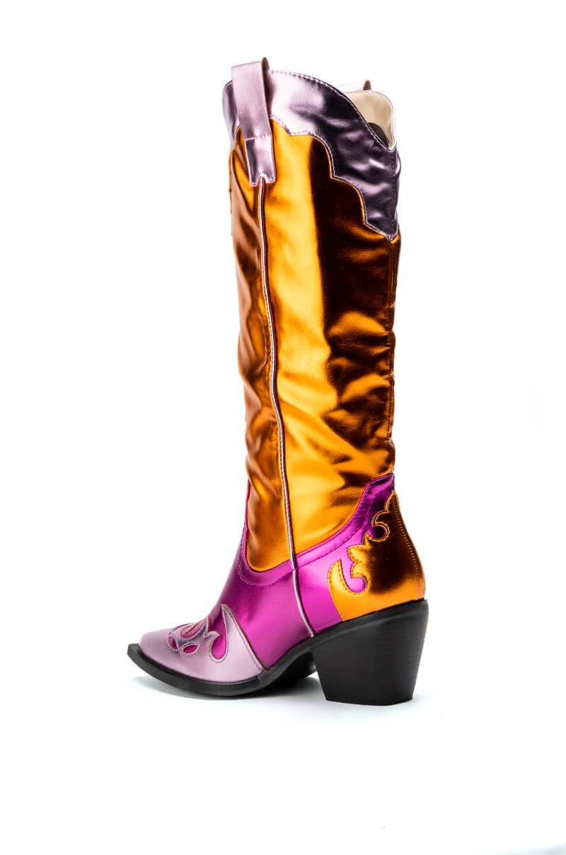 Detail View Azalea Wang Spice It Up Chunky Western Boot In Multi