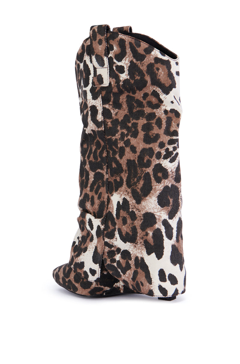 Detail View Azalea Wang Spice Leopard Western Wedge Bootie