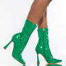 Front View Azalea Wang Square Up Stiletto Bootie In Green