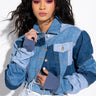 Front View Azalea Wang Stacked Patch Work Crop Denim Jacket