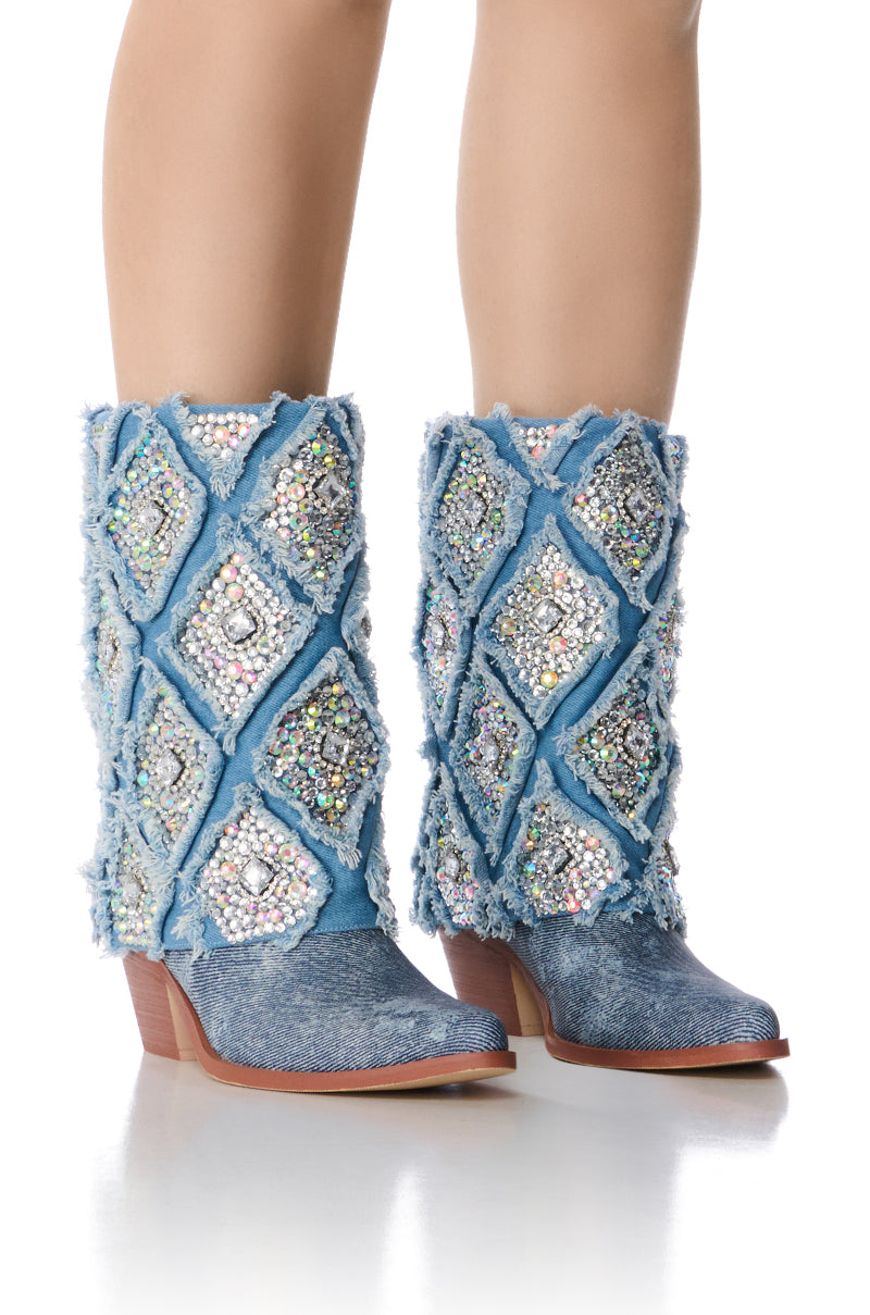 Front View Azalea Wang Stagecoach Embellished Western Bootie