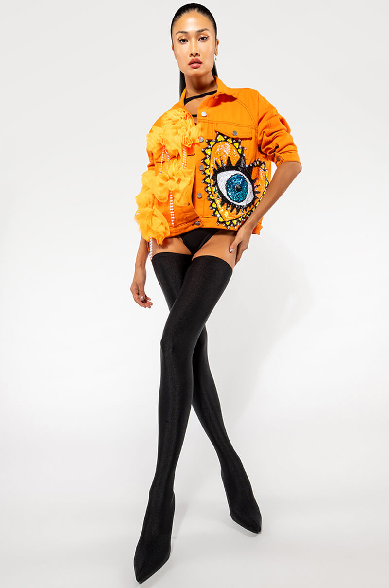 Back View Azalea Wang Star Stretch Love Struck Ultra Thigh High Stiletto Boot In Black view 6