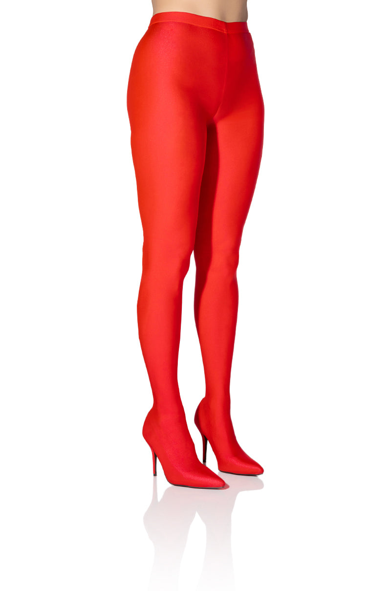 Front View Azalea Wang Star Stretch Stiletto Pant Boot In Red